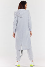 Women's hoodie grey longline regular fit cotton blend