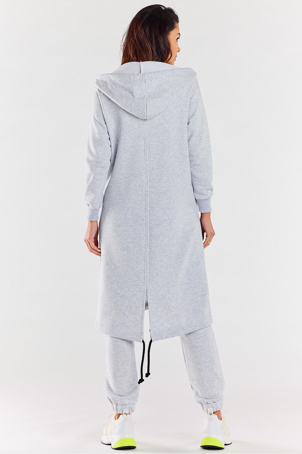 Women's hoodie grey longline regular fit cotton blend