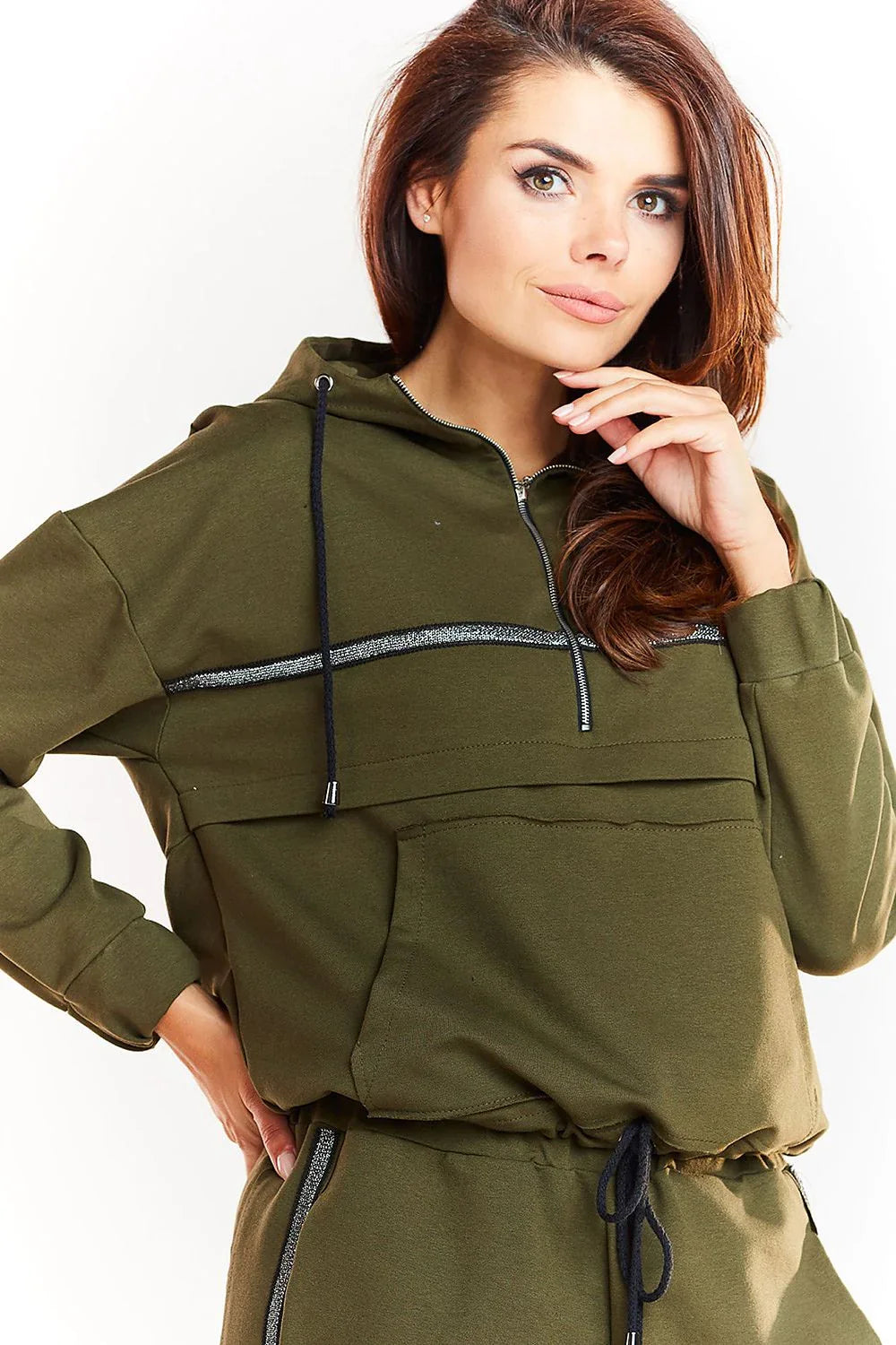 Women's hoodie Half Zip Kangaroo Pocket Regular Fit Waist Length – main view