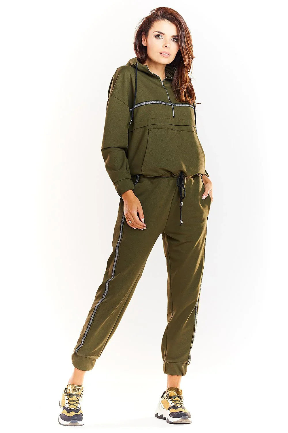 Women's hoodie Half Zip Kangaroo Pocket Regular Fit Waist Length – view 2