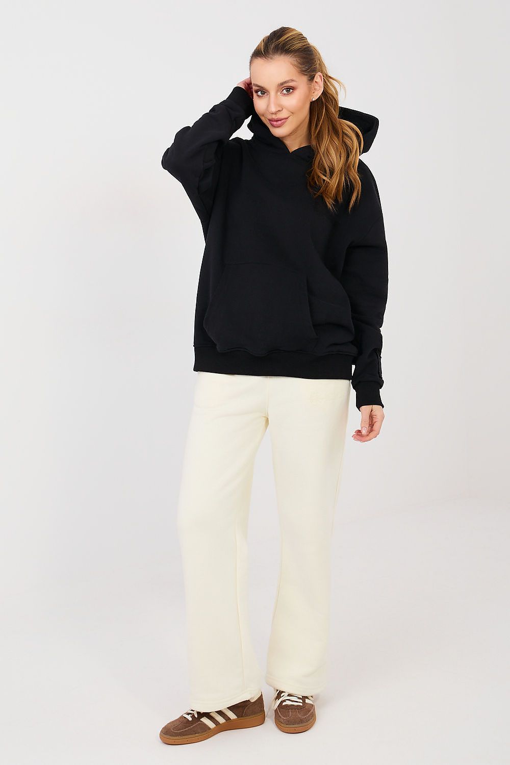 Women's hoodie black pullover casual view