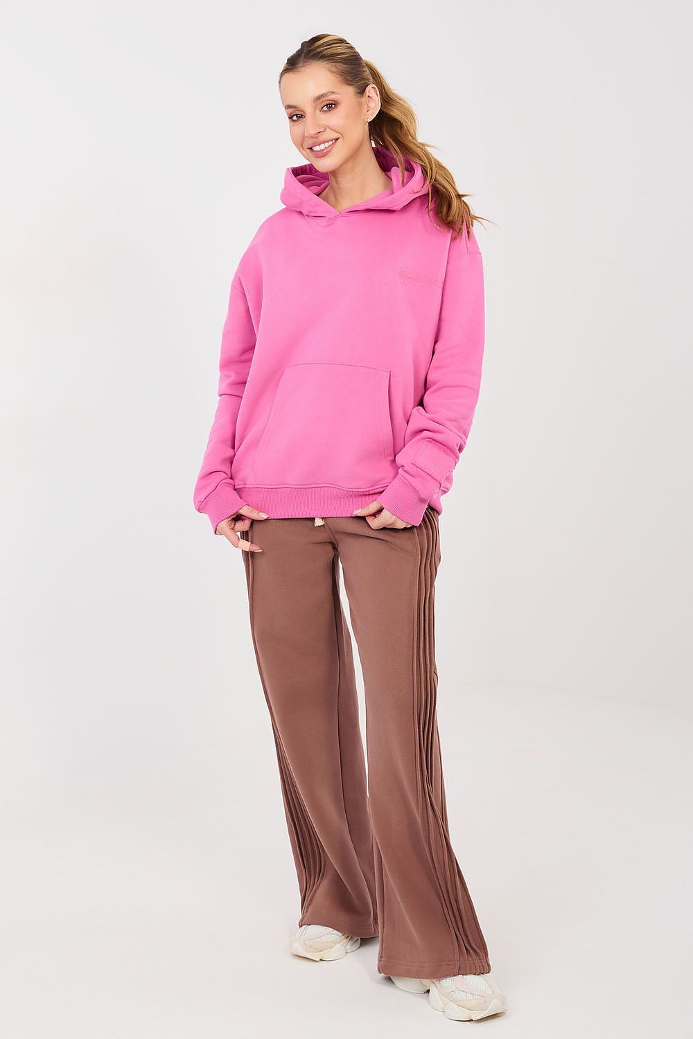 Women's hoodie pink embroidery detail view