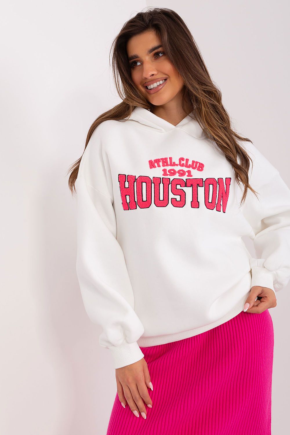 Women's hoodie beige letter print front view