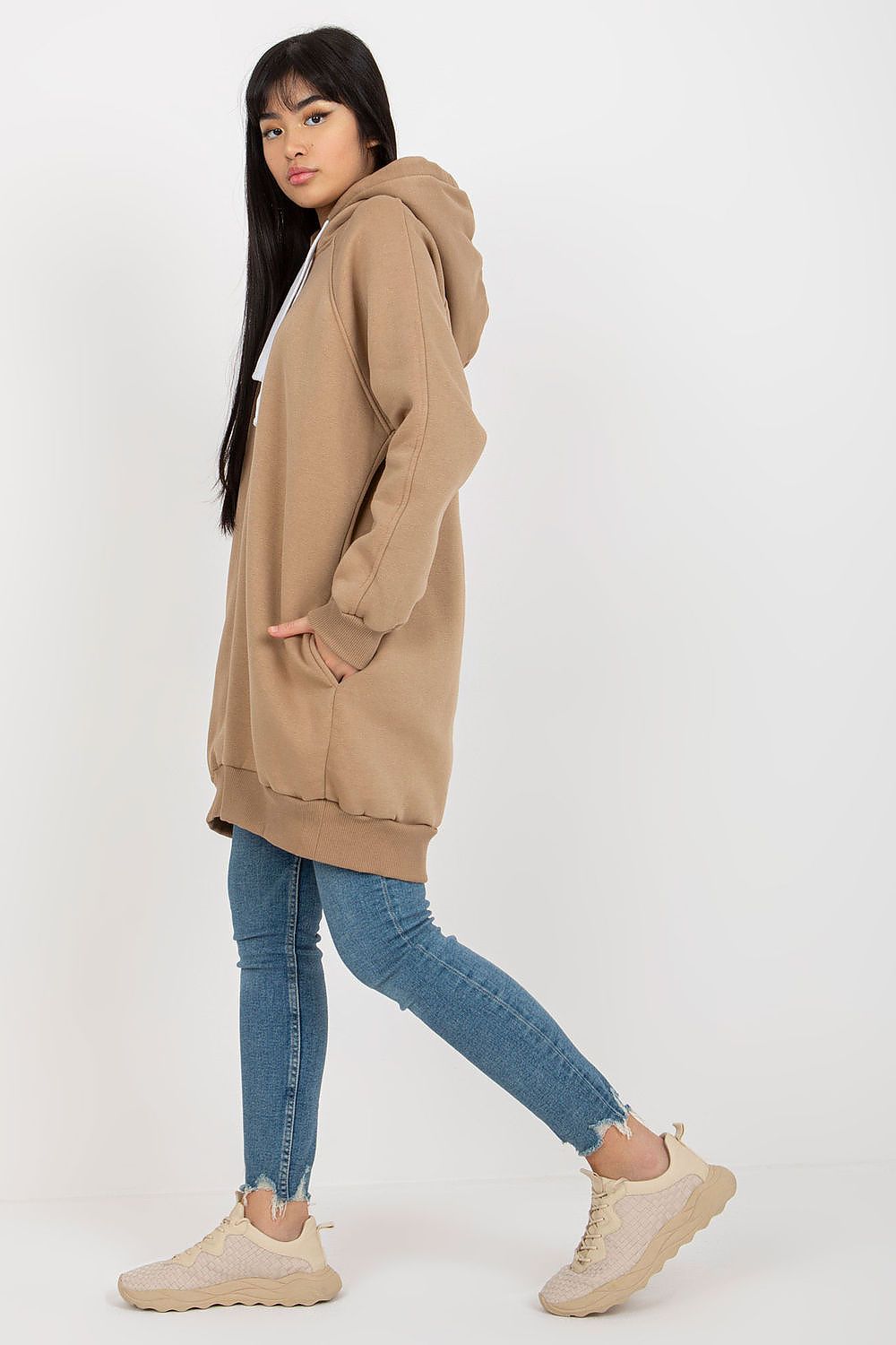 Women's hoodie beige side pockets alternate view