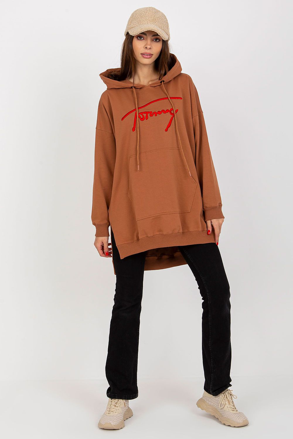Women's Hoodie Longline Side Slits Kangaroo Pocket – Hoodie | GUOCALI – view 2