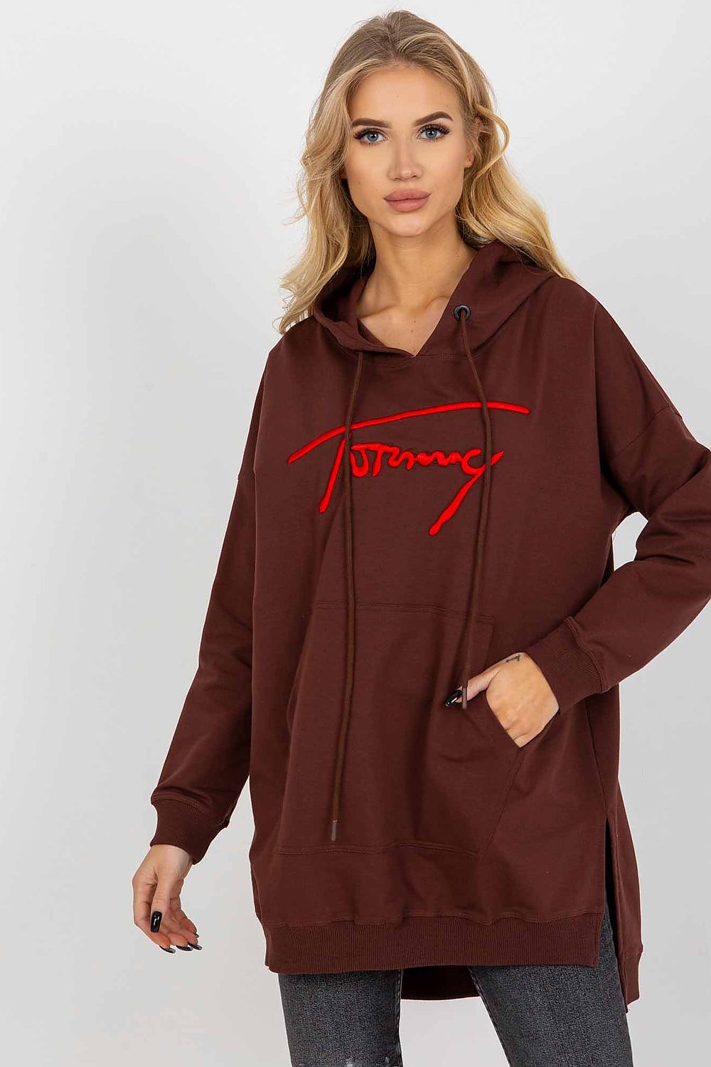 Women's Hoodie Longline Side Slits Kangaroo Pocket – Hoodie | GUOCALI – view 4