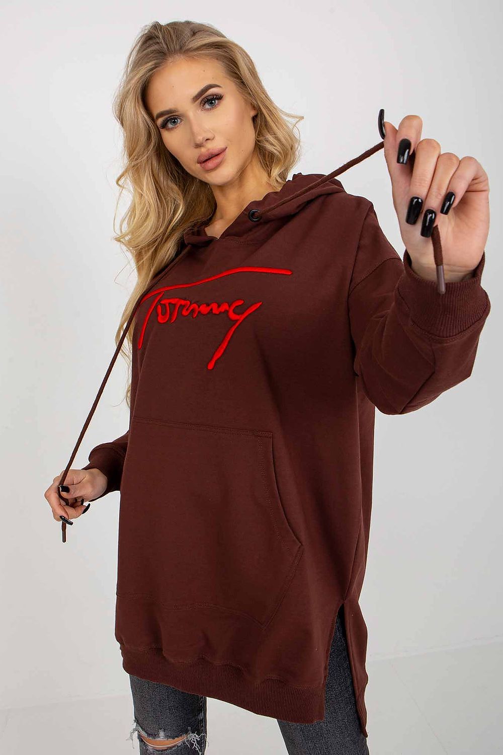 Women's Hoodie Longline Side Slits Kangaroo Pocket – Hoodie | GUOCALI – view 5