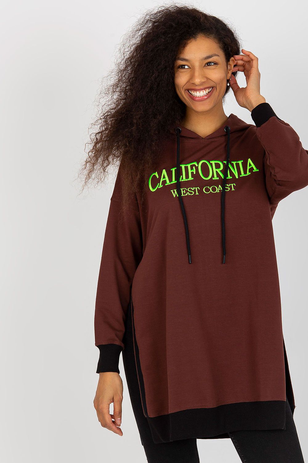 Women's Hoodie Longline Side Slits Logo Patch Drawstring – Hoodie | GUOCALI