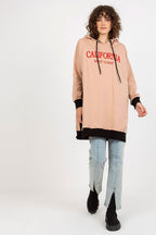 Women's Hoodie Longline Side Slits Logo Patch Drawstring – Hoodie | GUOCALI – view 5