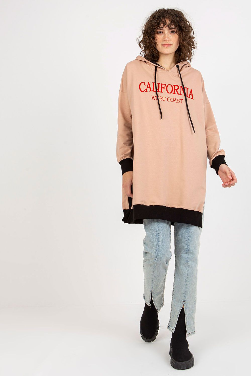 Women's Hoodie Longline Side Slits Logo Patch Drawstring – Hoodie | GUOCALI – view 5