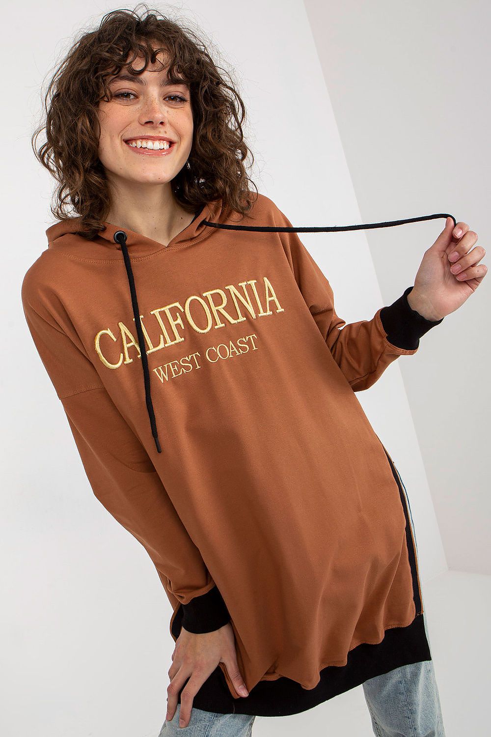 Women's Hoodie Longline Side Slits Logo Patch Drawstring – Hoodie | GUOCALI – view 7