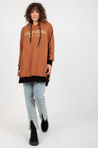 Women's Hoodie Longline Side Slits Logo Patch Drawstring – Hoodie | GUOCALI – view 8