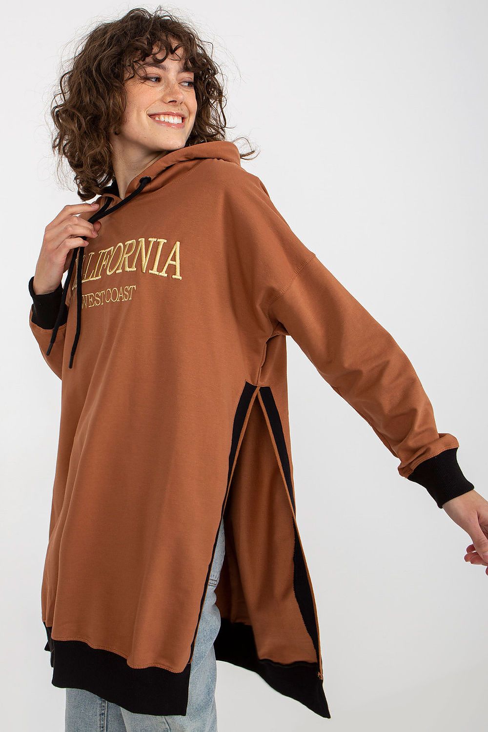 Women's Hoodie Longline Side Slits Logo Patch Drawstring – Hoodie | GUOCALI – view 9