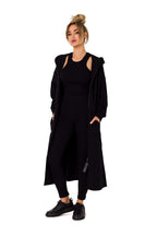 Women's hoodie black longline zip-up front view