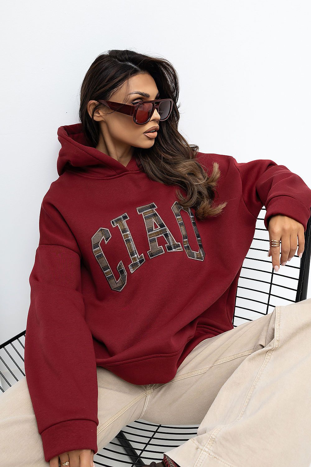 Women's Hoodie Oversized Embroidered Lettering Cotton Blend – Hoodie | GUOCALI – view 13
