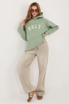 Women's hoodie green kangaroo pocket side view