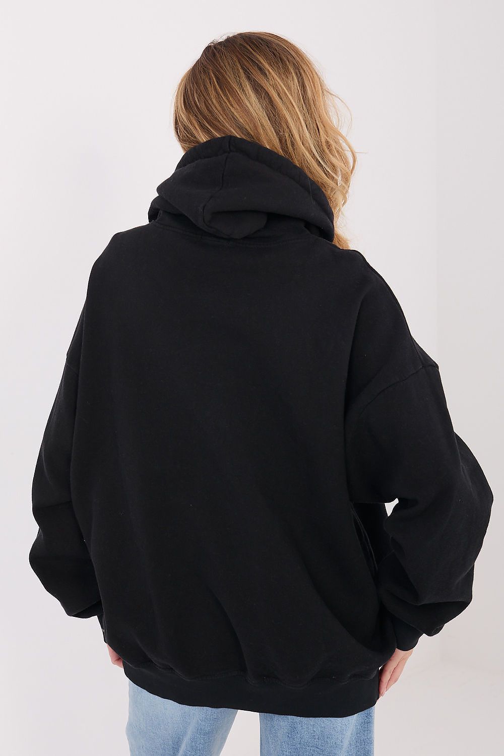Women's hoodie black kangaroo pocket casual view