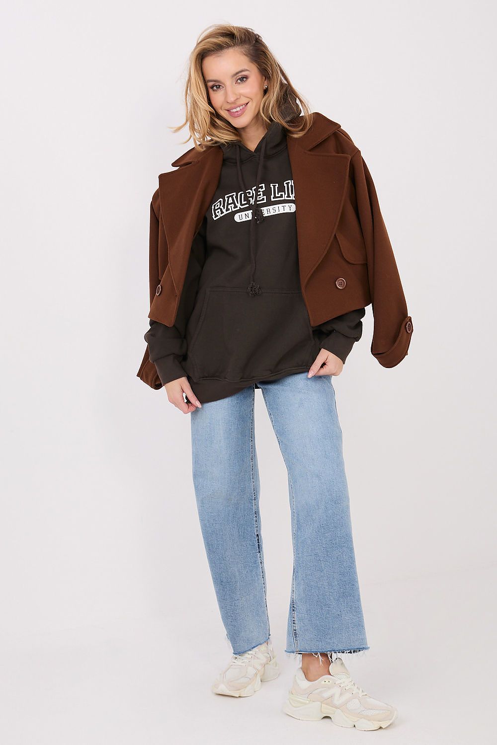 Women's hoodie brown drawstring hood side view