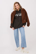 Women's hoodie brown drawstring hood side view