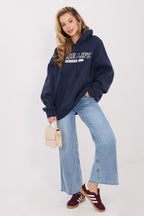 Women's hoodie navy drawstring hood side view