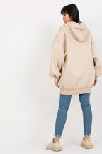 Women's hoodie beige oversized longline casual view