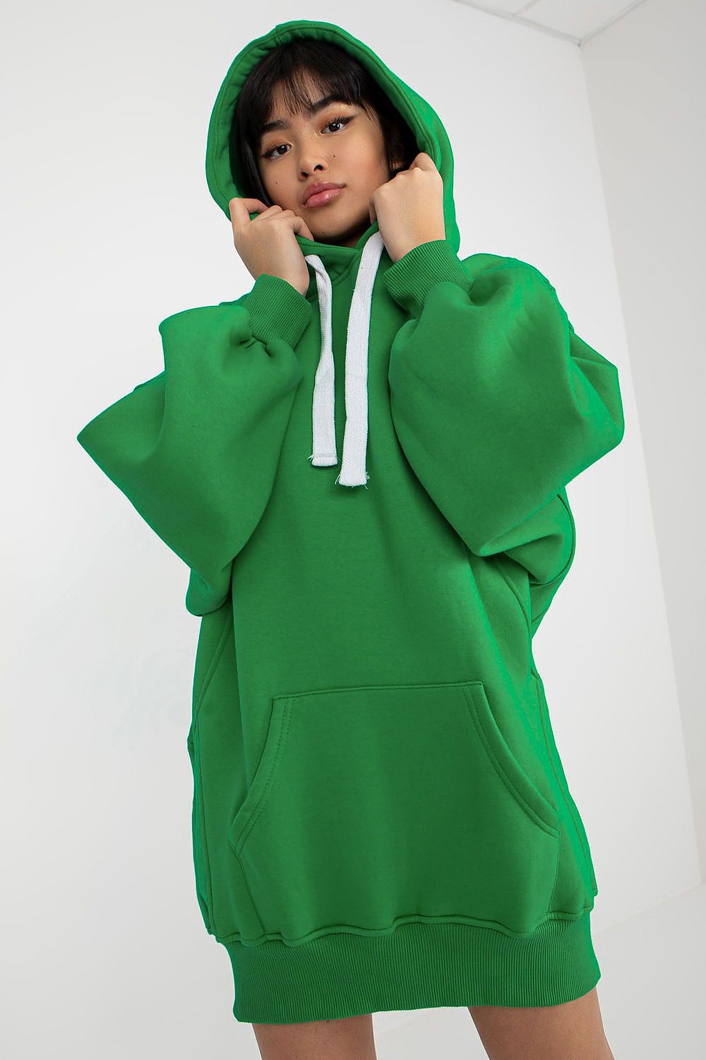 Women's hoodie green oversized longline front view