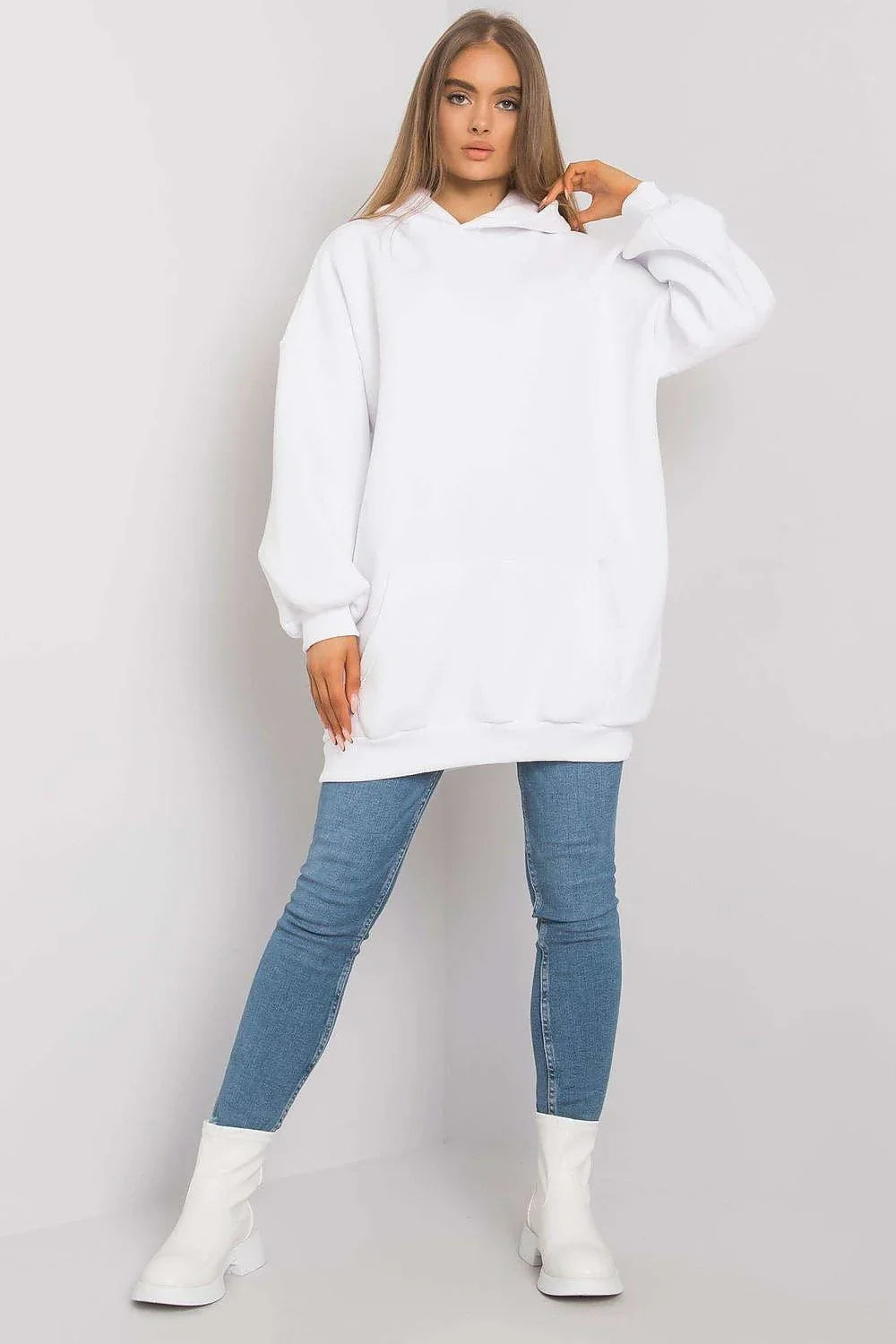 Women's Hoodie Oversized Longline Kangaroo Pocket Cotton Blend – Hoodie | GUOCALI – view 2