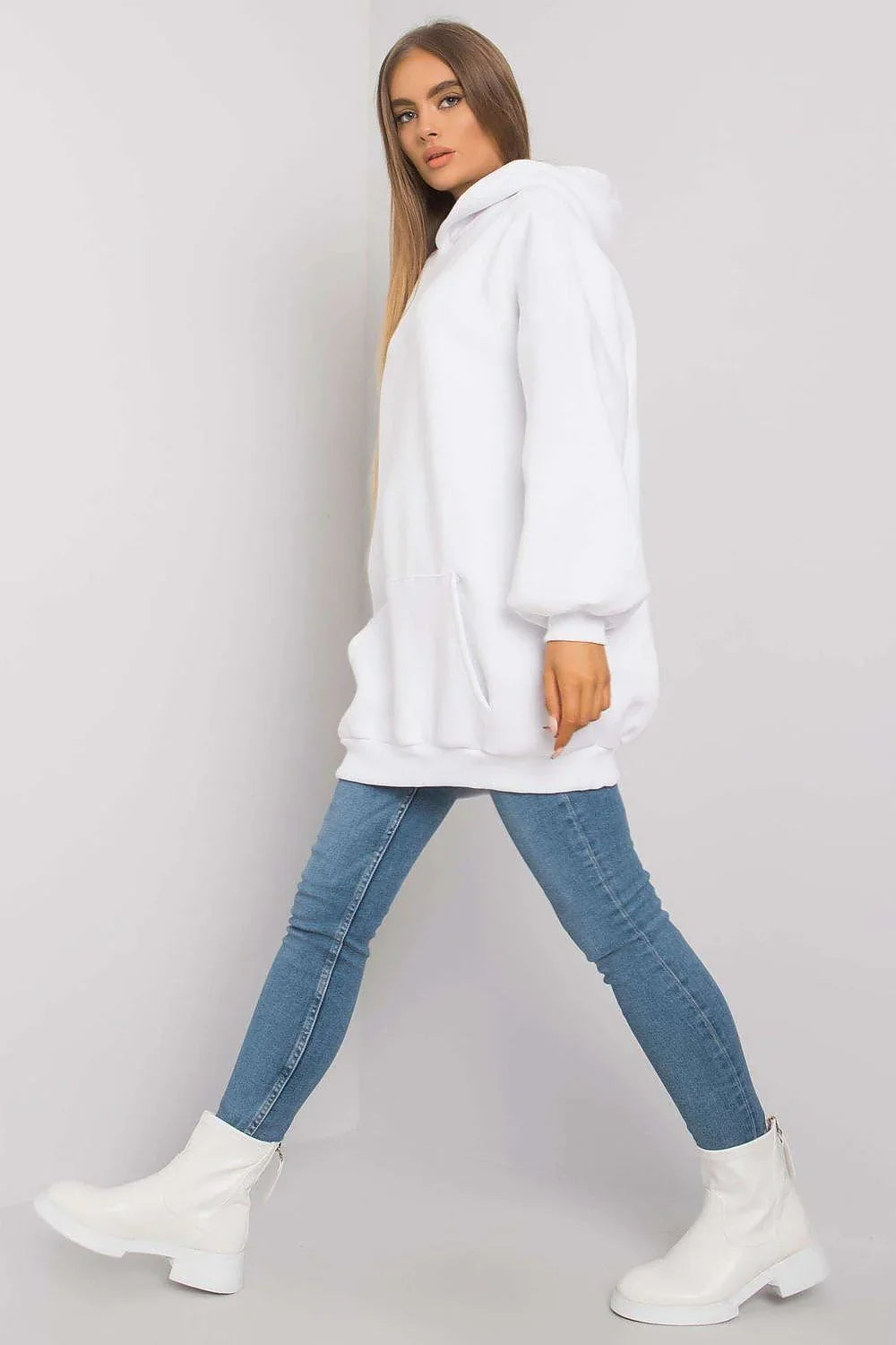 Women's Hoodie Oversized Longline Kangaroo Pocket Cotton Blend – Hoodie | GUOCALI – view 3