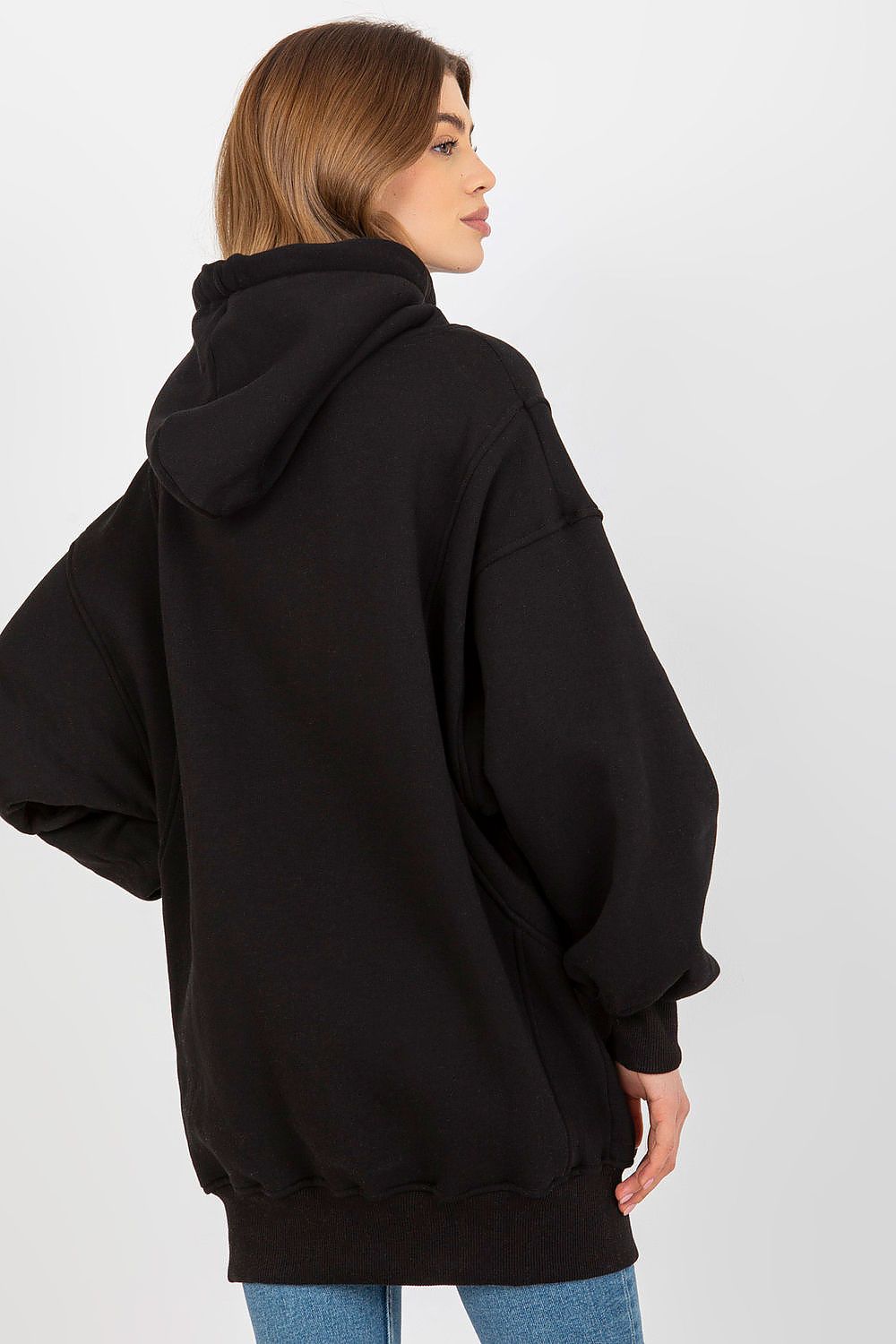 Women's hoodie black oversized longline casual view