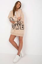 Women's Hoodie Oversized Longline Lettering Slip Pockets Beige – Hoodie | GUOCALI – view 2