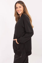 Women's hoodie black side slits alternate view
