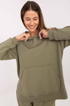 Women's hoodie green oversized kangaroo pocket front view