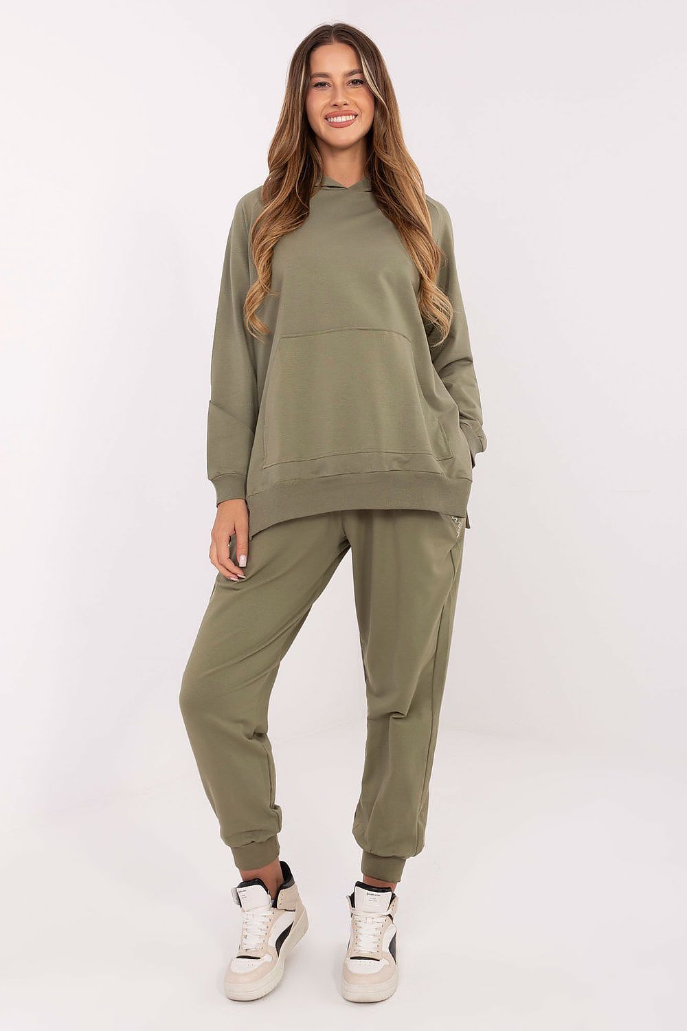 Women's hoodie green side slits alternate view