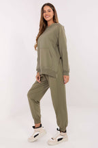 Women's hoodie green with hood styled view