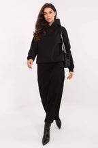 Women's hoodie black printed hood lettering front view