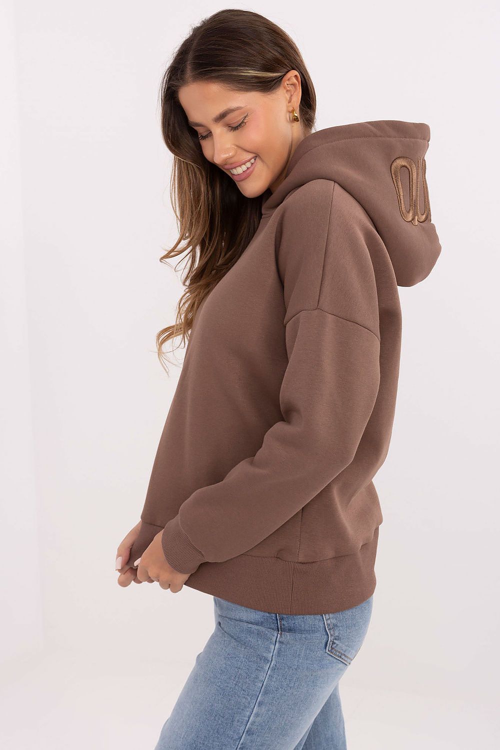 Women's hoodie brown hood print alternate view