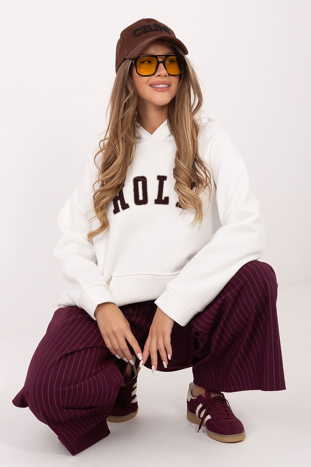 Women's hoodie beige loose fit casual view
