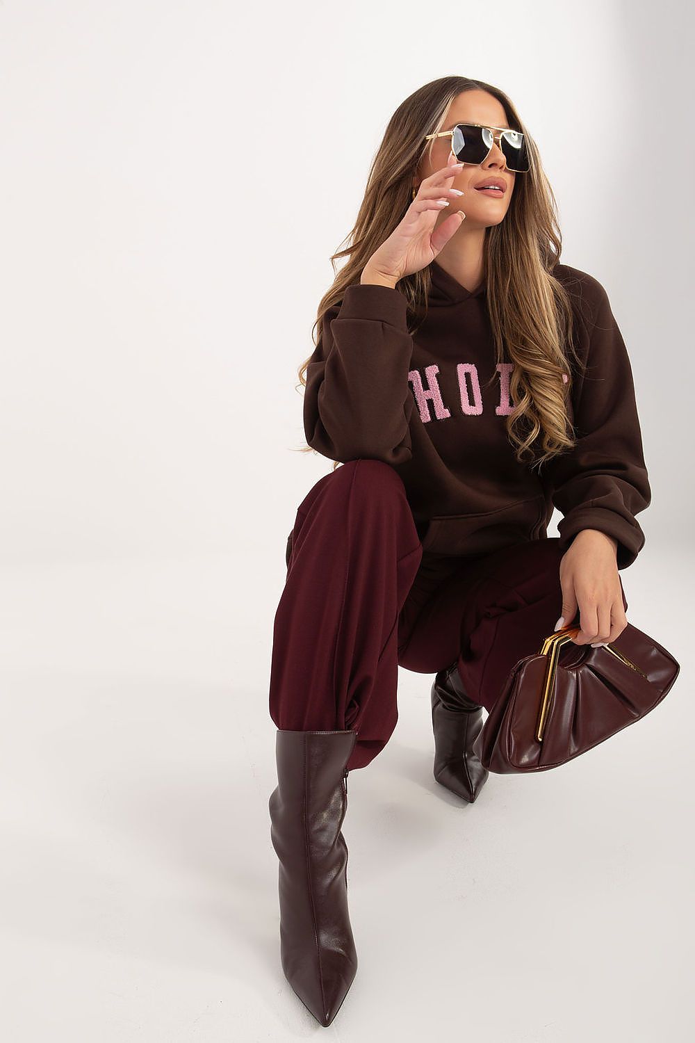 Women's hoodie brown loose fit casual view