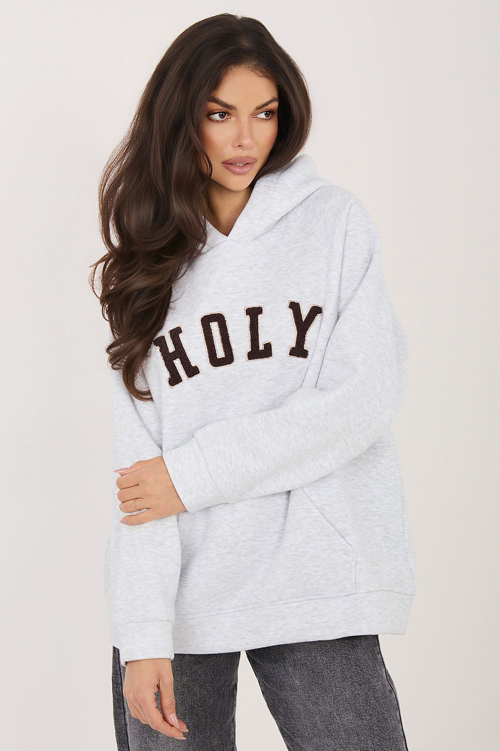 Women's hoodie grey raglan sleeve front view