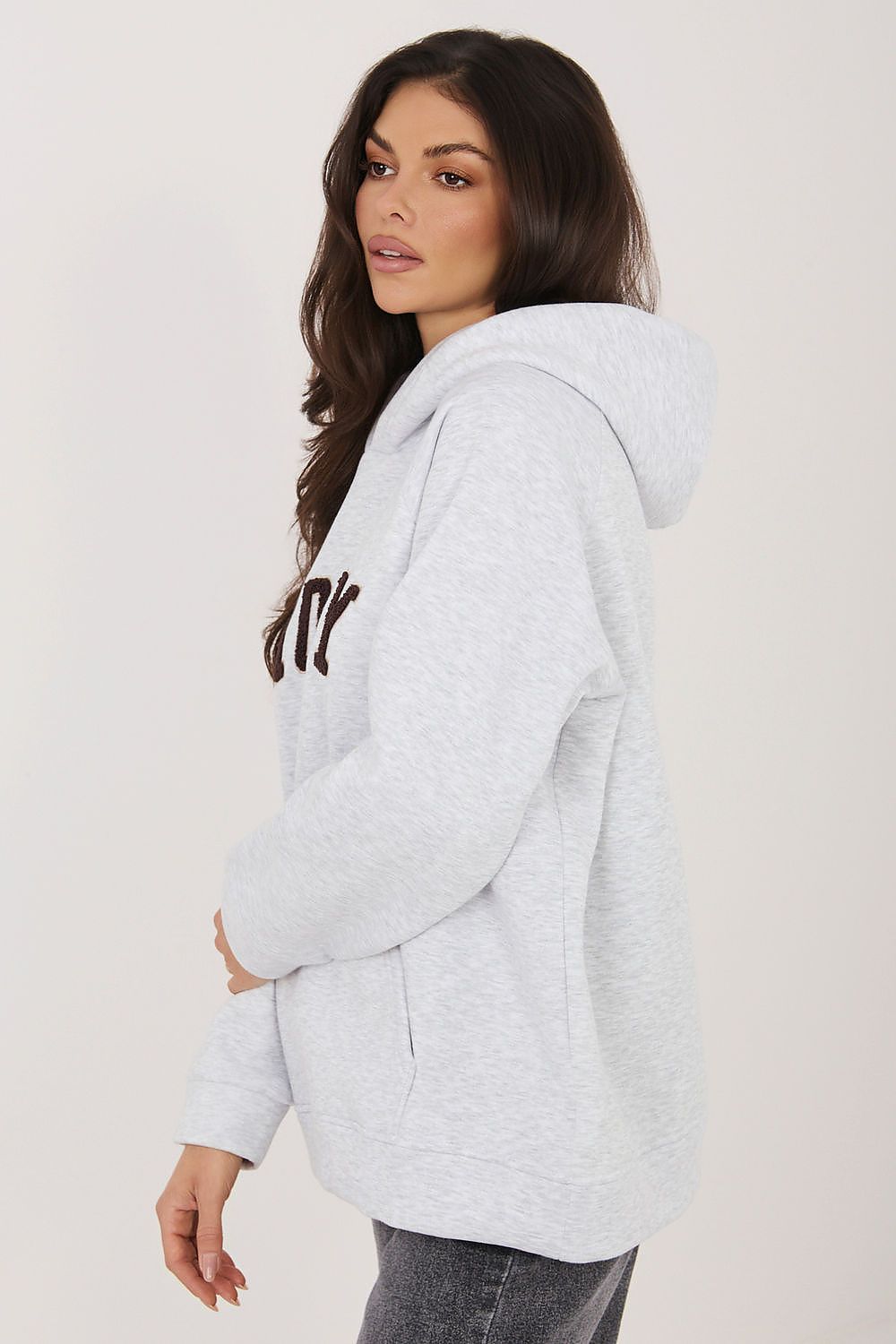 Women's hoodie grey loose fit casual view
