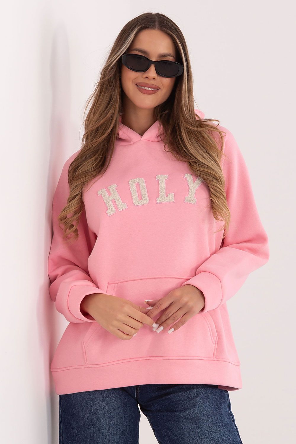 Women's hoodie pink raglan sleeve front view