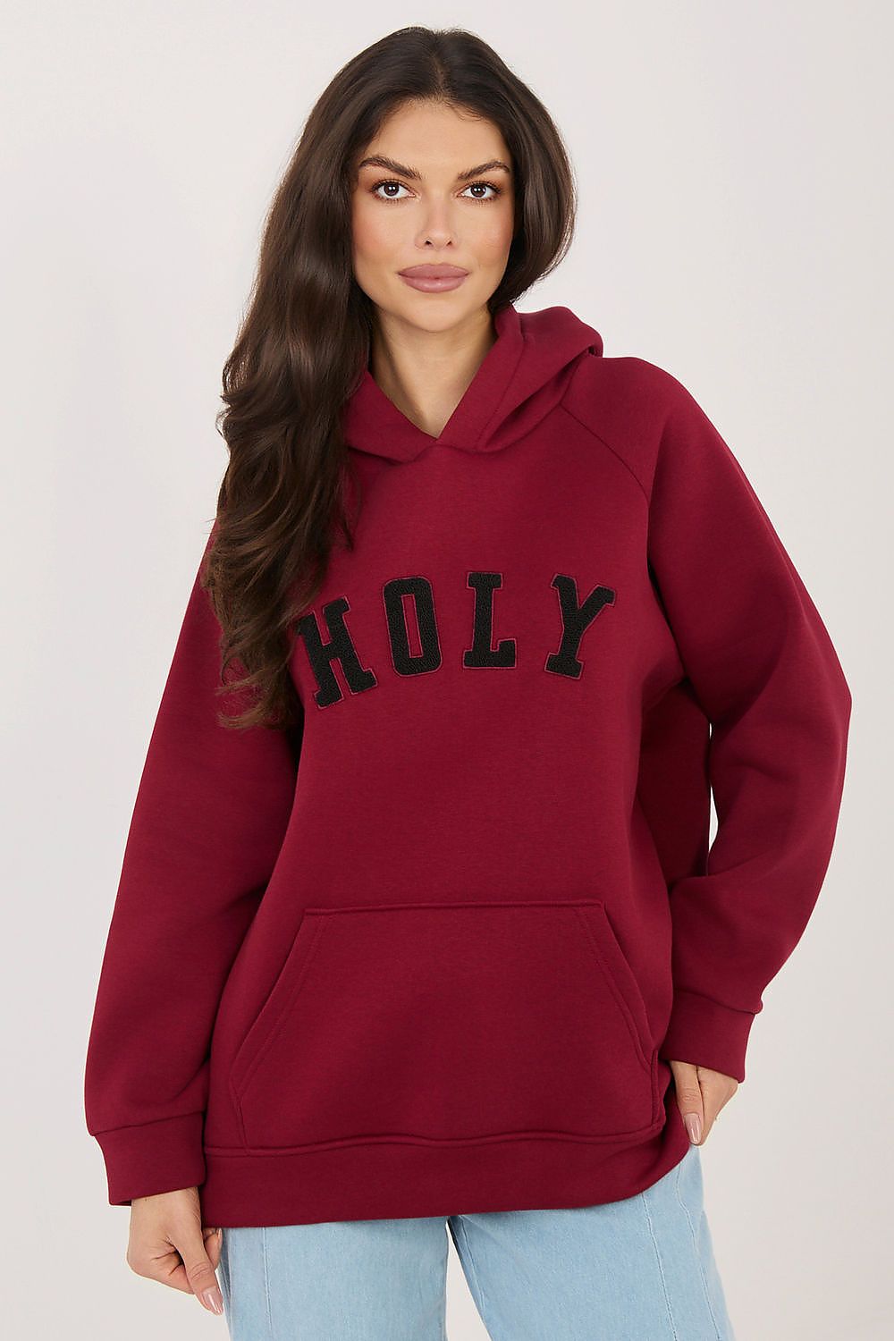 Women's hoodie red raglan sleeve front view