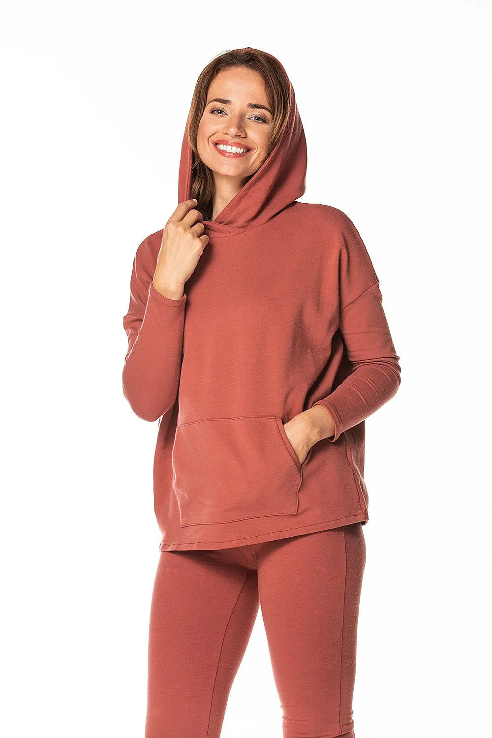 Women's hoodie Relaxed Fit Kangaroo Pocket Cotton Blend Brown – main view