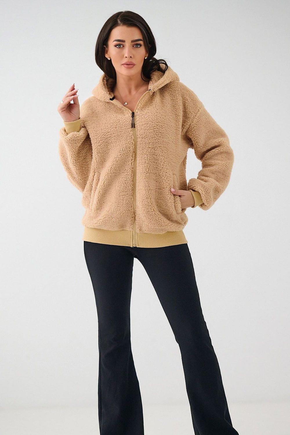 Women's hoodie beige hooded side view