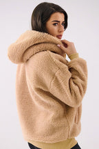 Women's hoodie beige zip-up casual view