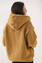 Women's hoodie brown sherpa texture detail view