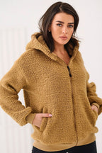 Women's hoodie brown zip-up casual view