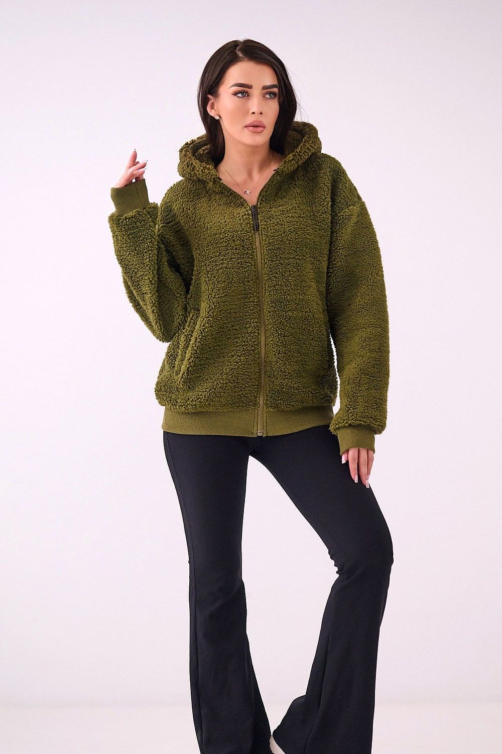 Women's hoodie green hooded side view