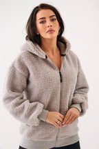 Women's hoodie grey zip-up casual view