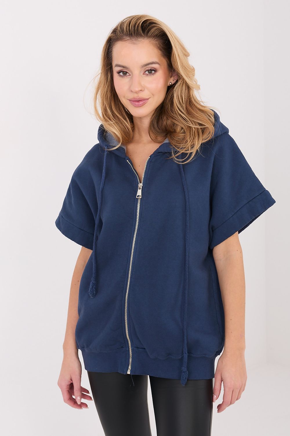 Women's hoodie navy sporty casual view